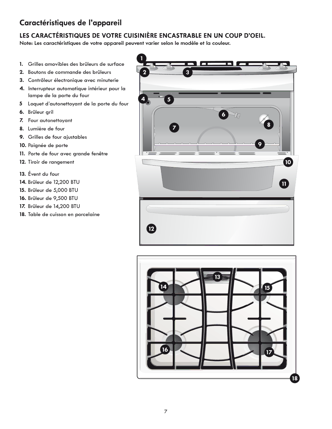 Kenmore 318205869A manual Caractéristiques de l’appareil, Four autonettoyant 