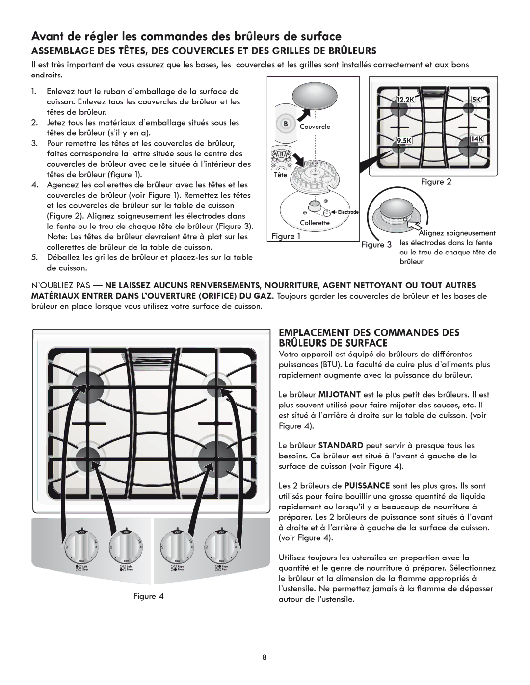 Kenmore 318205869A manual Avant de régler les commandes des brûleurs de surface 