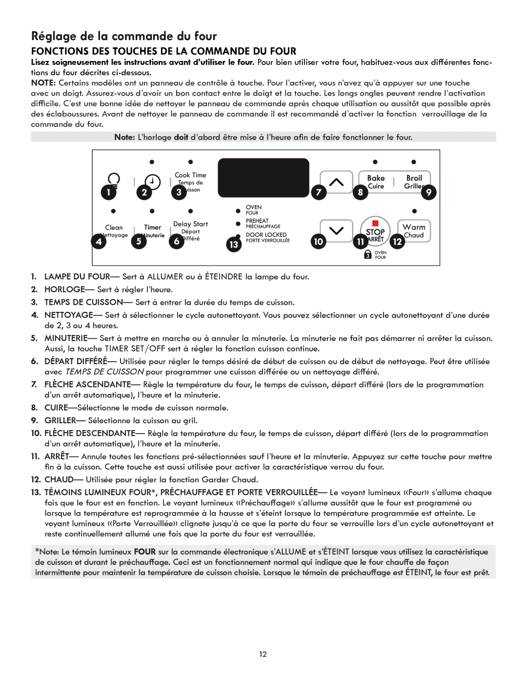 Kenmore 318205869A manual Réglage de la commande du four, Fonctions des touches de la commande du four 