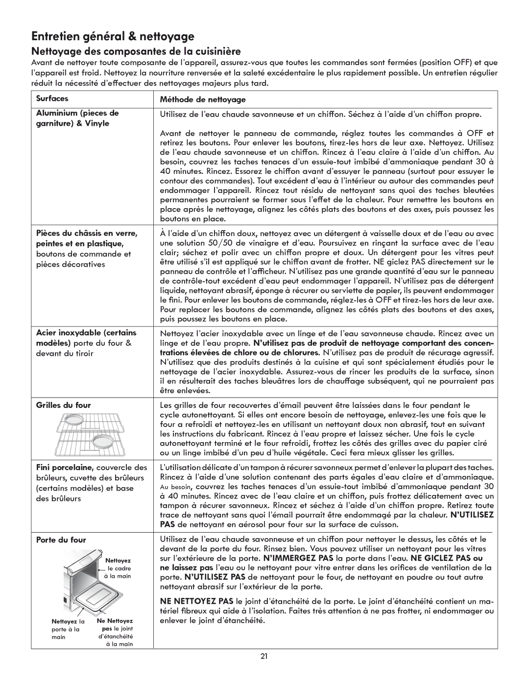 Kenmore 318205869A manual Entretien général & nettoyage 