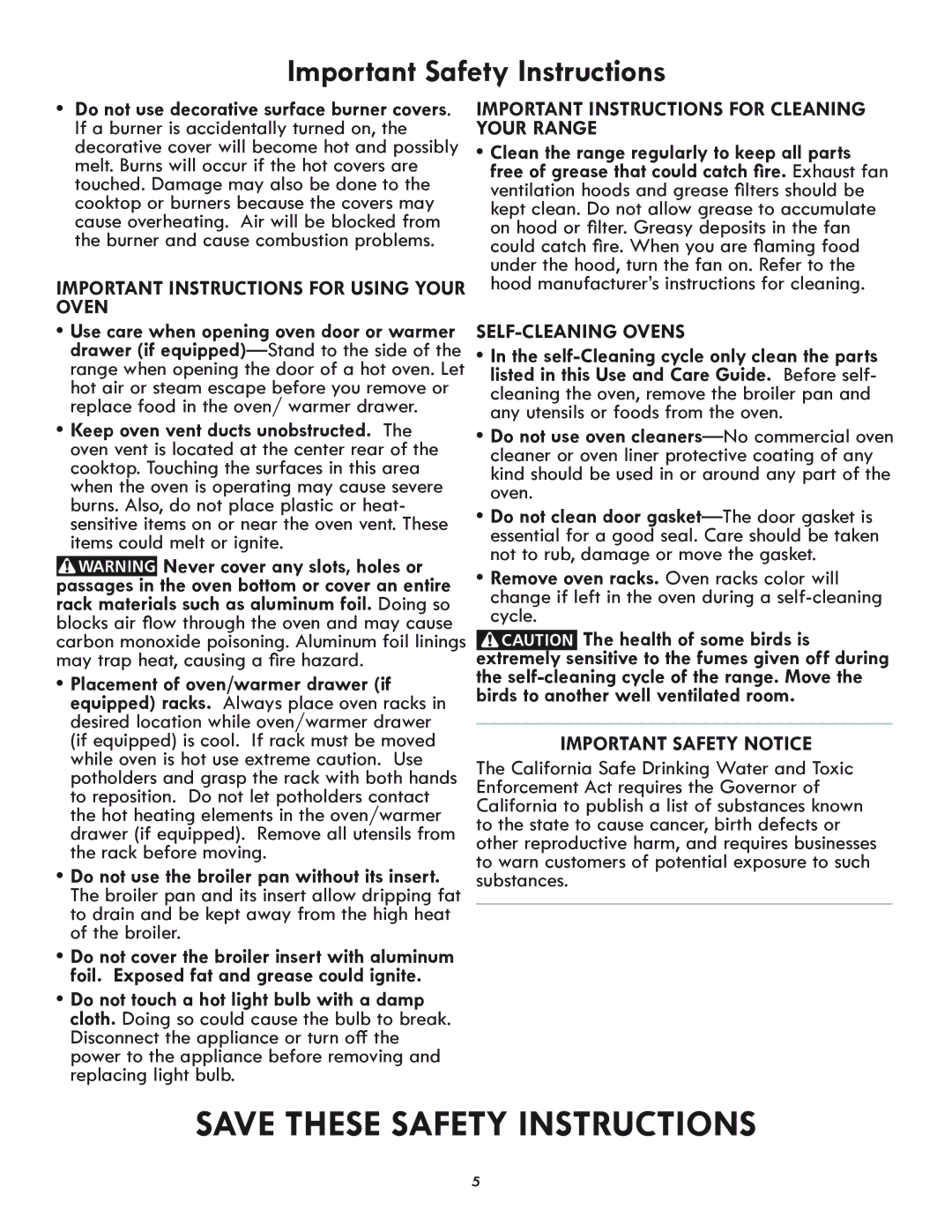 Kenmore 318205869A manual Save These Safety Instructions 