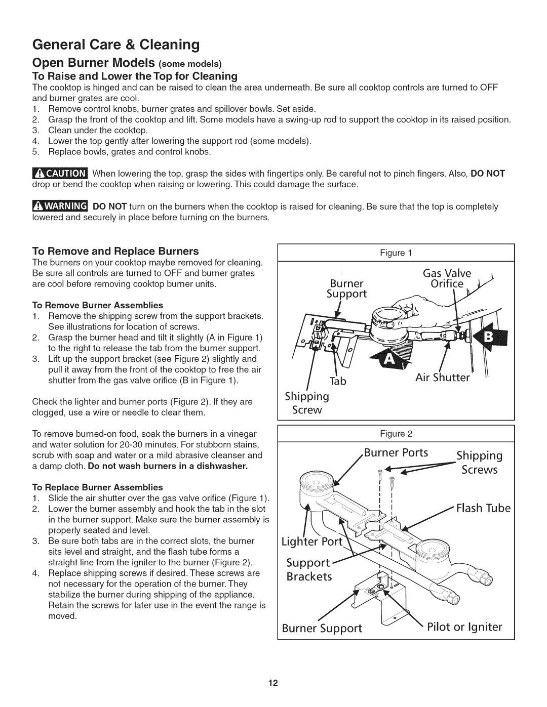 Kenmore 3241, 790.324 manual Open Burner Models somemodels, To Remove Burner Assemblies 