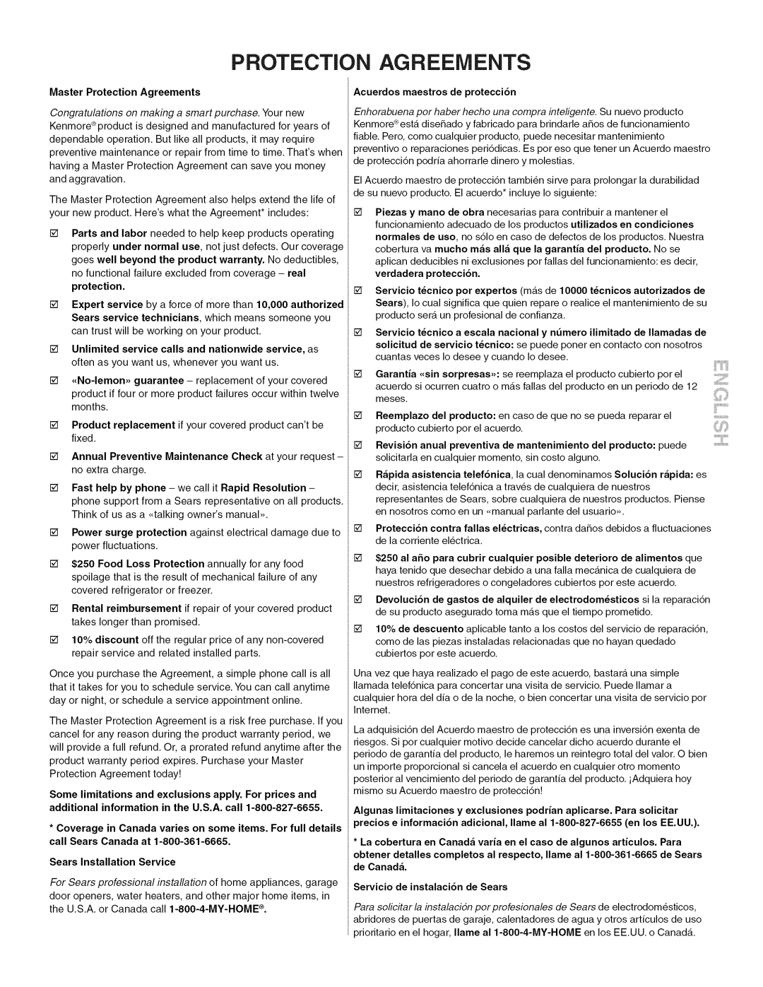 Kenmore 790.324, 3241 manual Protection Agreements 