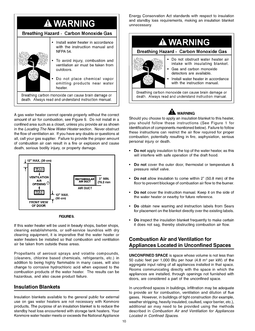 Kenmore 153.336565, 336801 HA, 336901 HA, 761, 153.336361 Insulation Blankets, Breathing Hazard Carbon Monoxide Gas, Door 