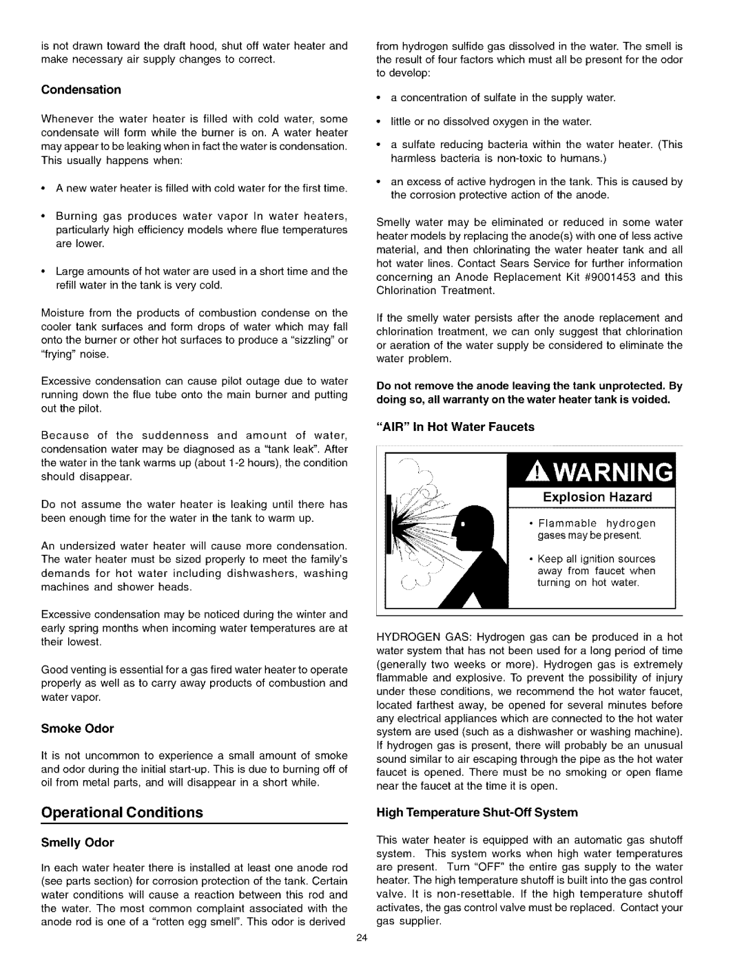 Kenmore 153.336565, 336801 HA, 336901 HA Operational Conditions, Smoke Odor, Smelly Odor, High Temperature Shut-Off System 