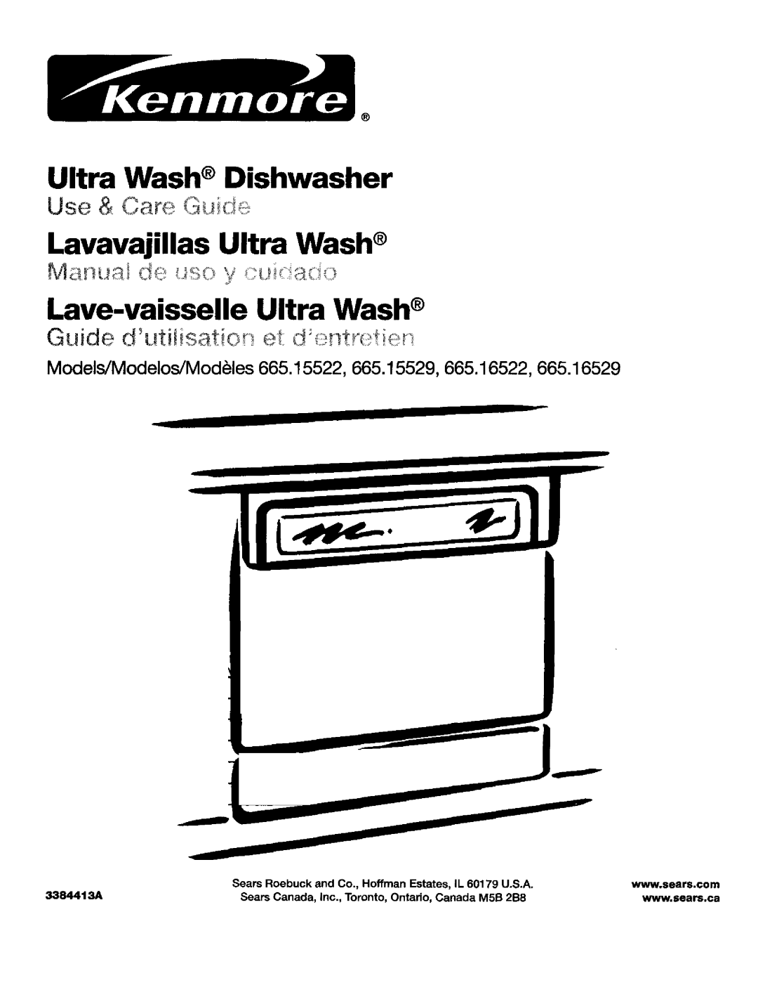 Kenmore 3384413A manual Lave-vaisselle Ultra Wash, Models/Modelos/Modles 665.15522, 665.15529, 665.16522 