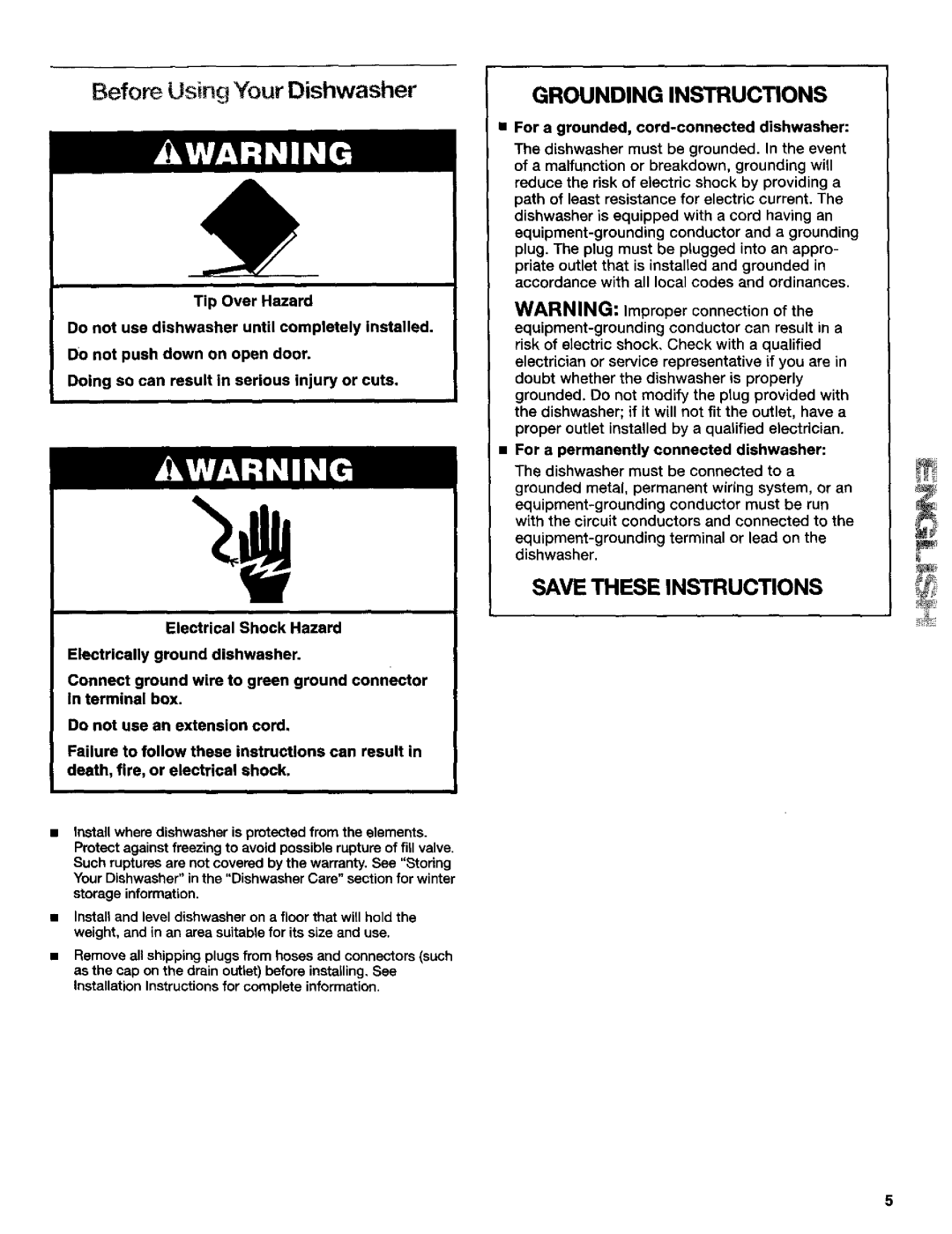 Kenmore 3384413A manual Before Using Your Dishwasher, Grounding Instructions 