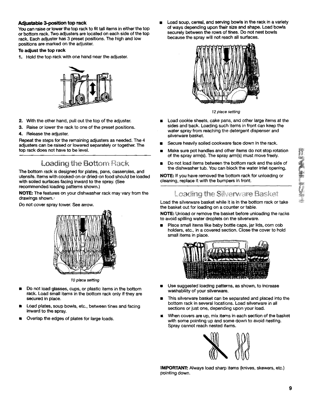 Kenmore 3384413A manual Loading the Bottom ack, TBa 