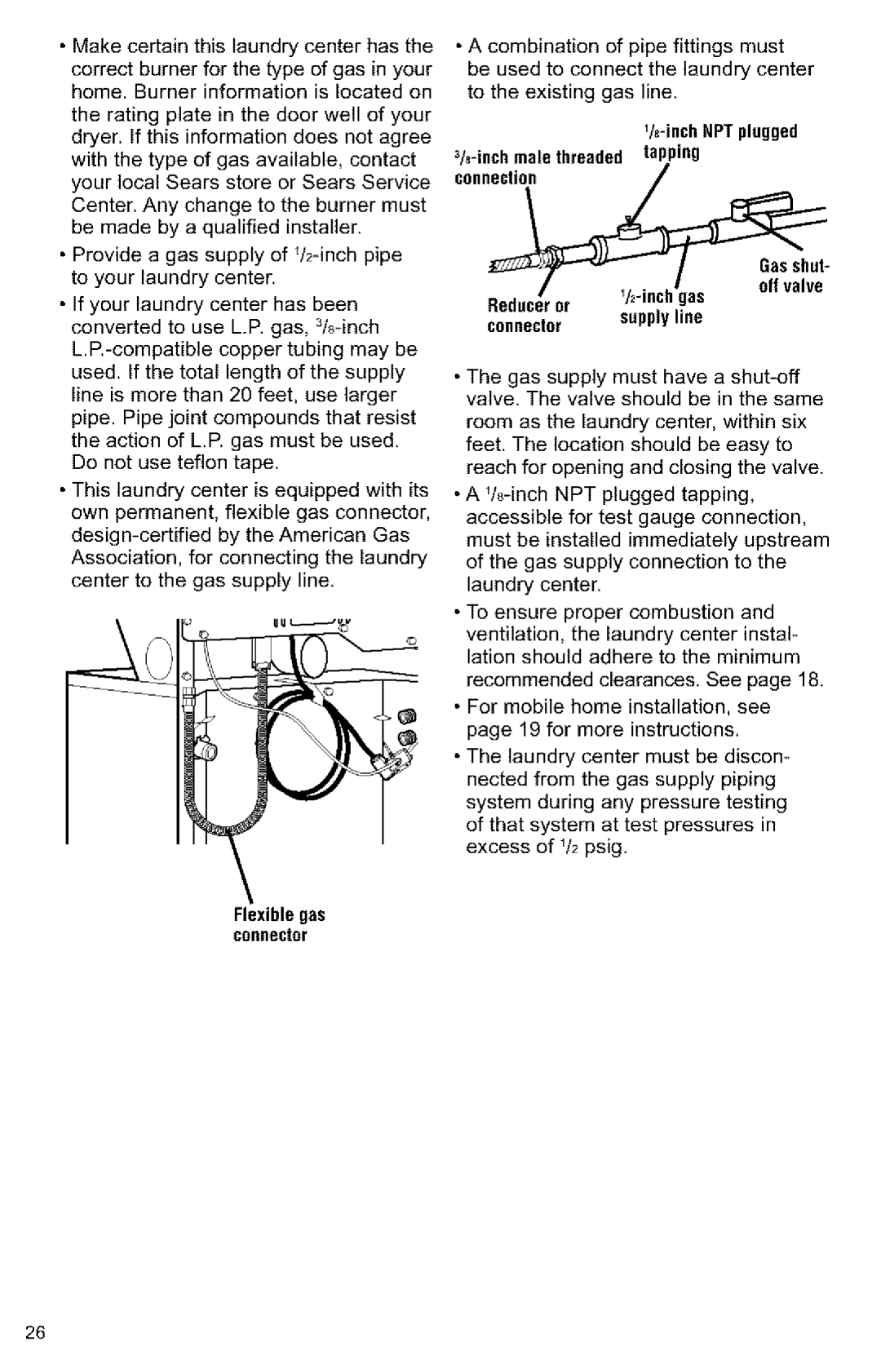 Kenmore 3405594 owner manual Flexiblegas connector, Connector supplyline 