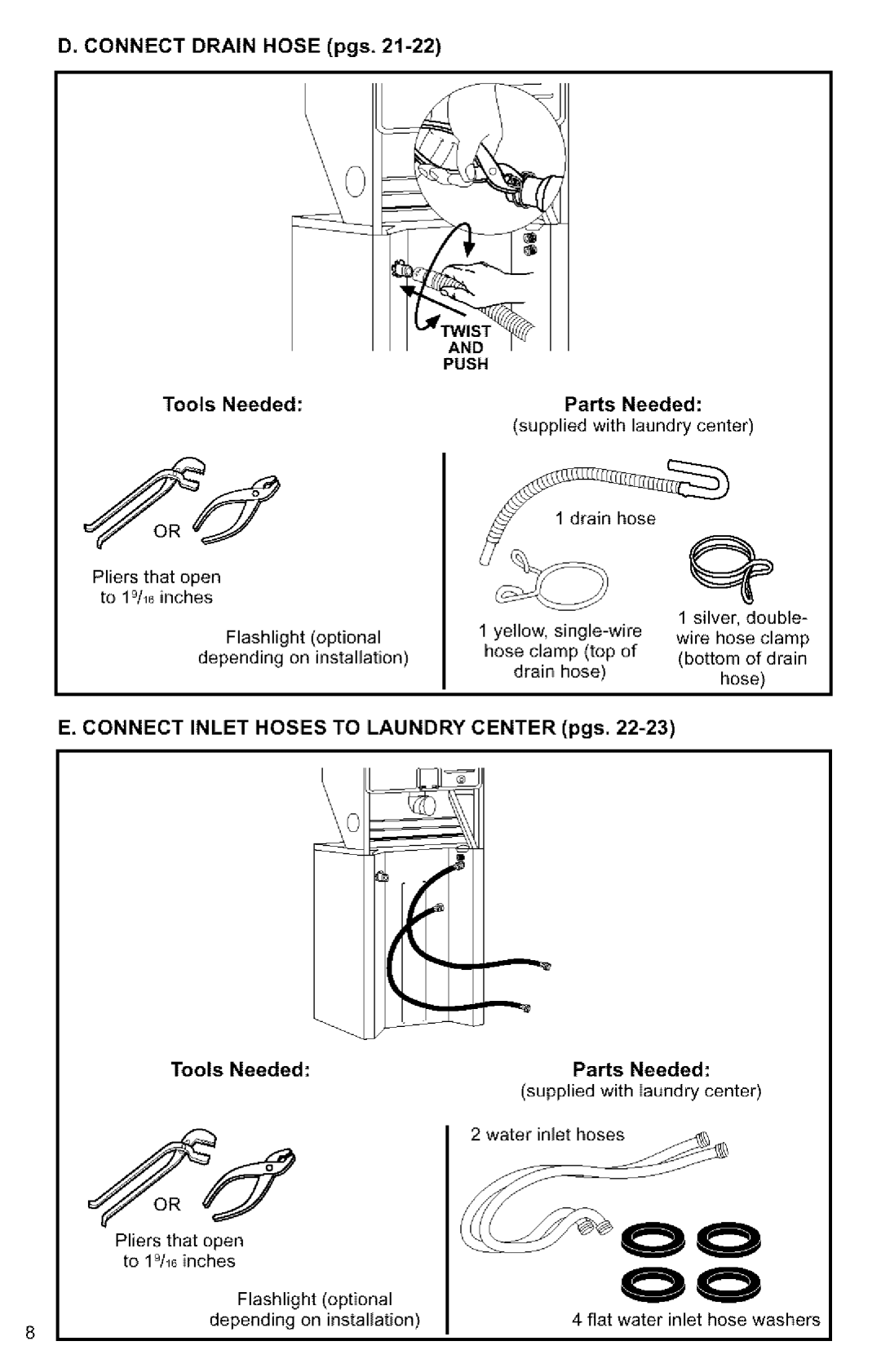 Kenmore 3405594 owner manual CONNECTDRAINHOSEpgs,21-22, Tools Needed Parts Needed 