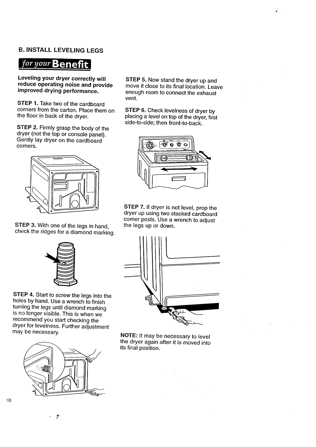 Kenmore 3405602 owner manual Install Leveling Legs 