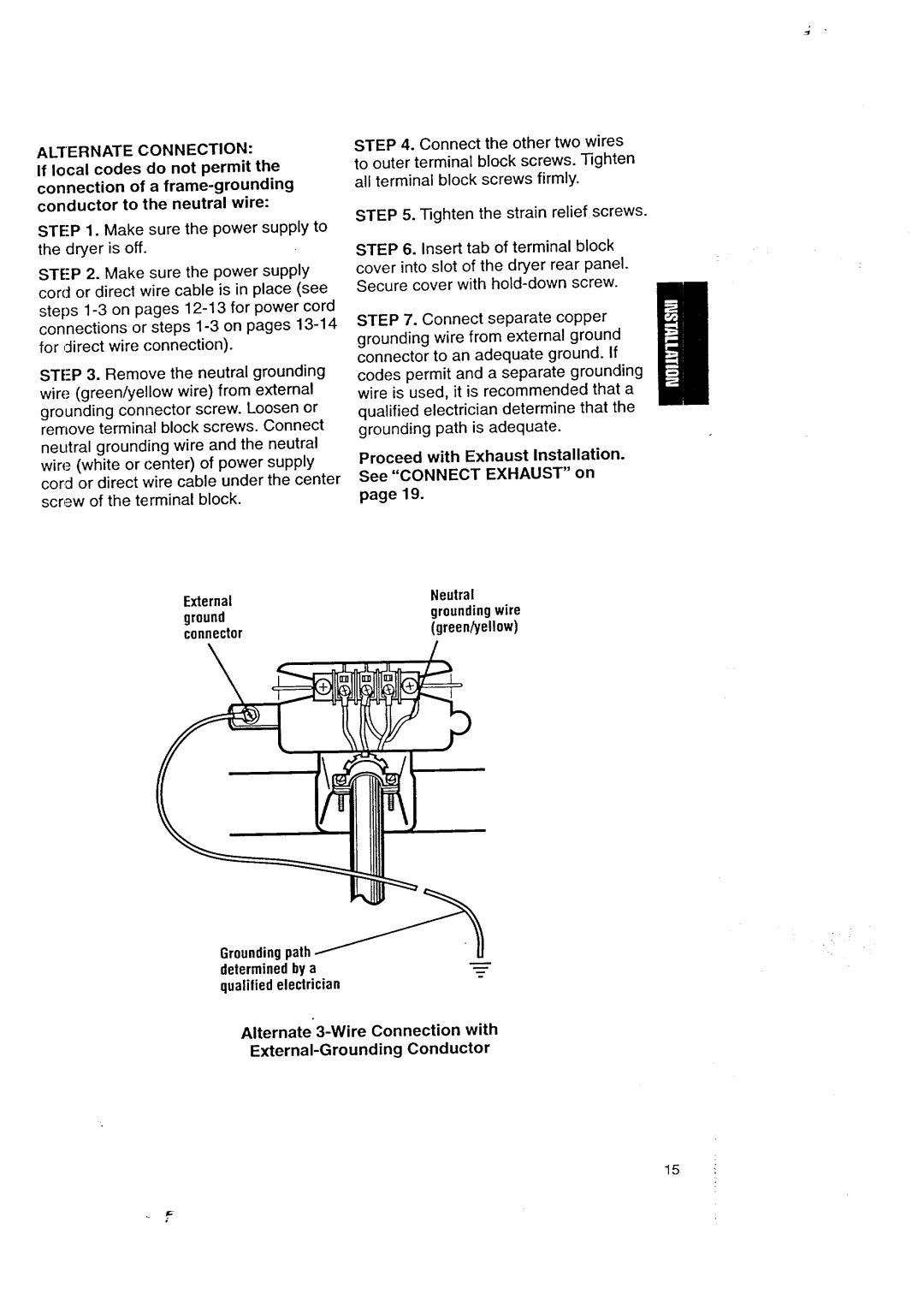 Kenmore 3405602 owner manual Alternateconnection, Conductor to the neutral wire, External Ground connector 