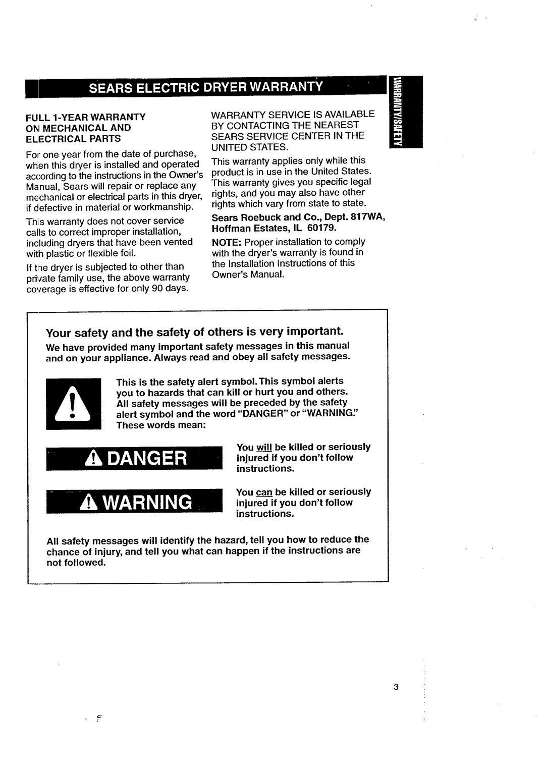 Kenmore 3405602 owner manual Your safety and the safety of others is very important 