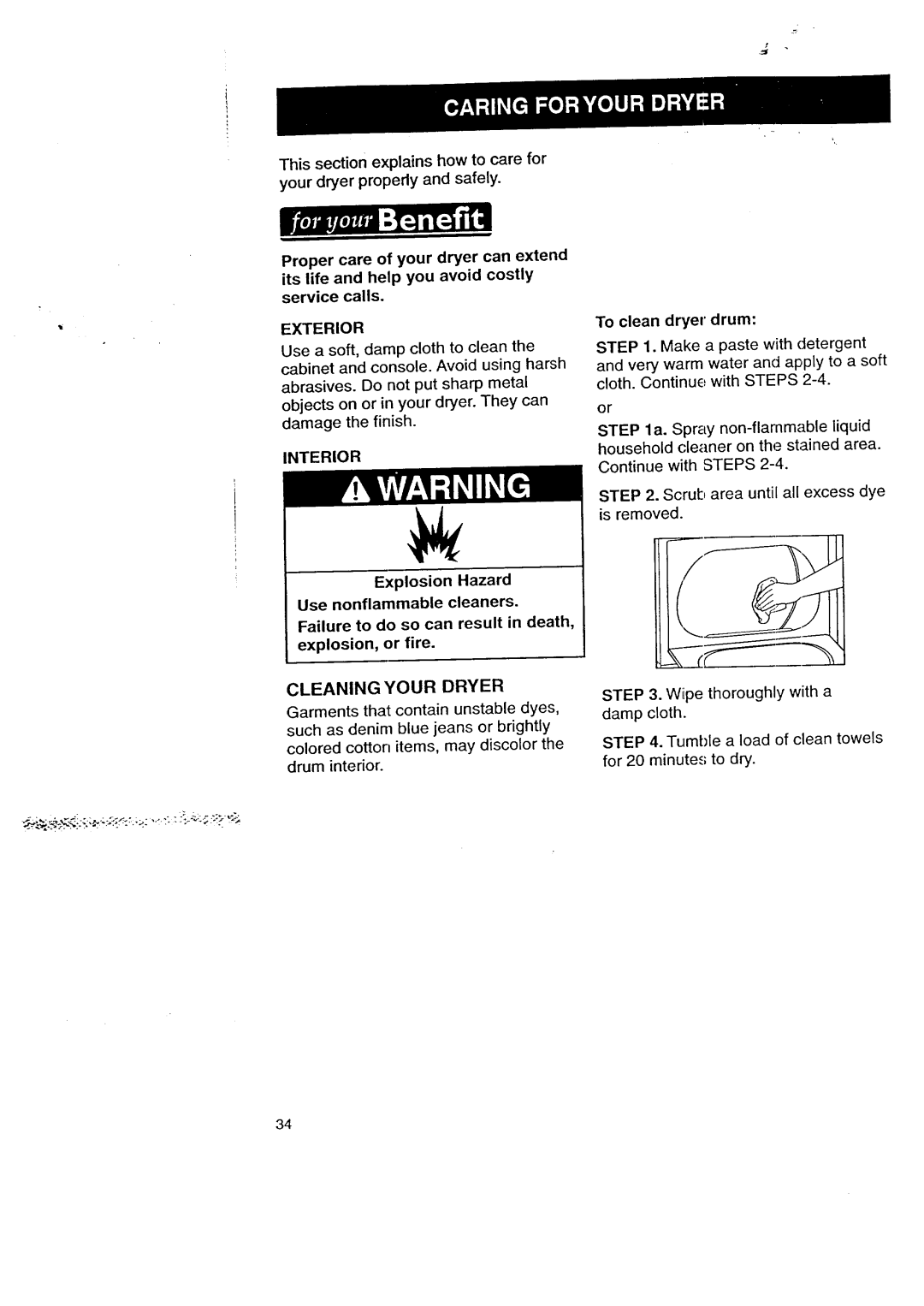 Kenmore 3405602 owner manual Exterior, Interior, Cleaning Your Dryer 