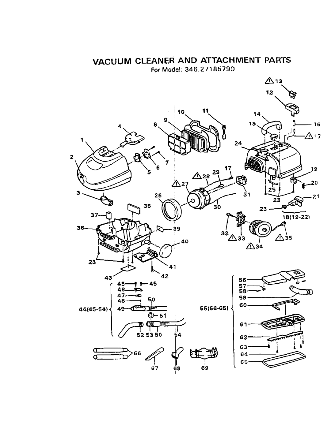 Kenmore 346.2718579 owner manual Vacuum Cleaner and Attachment PARTs 