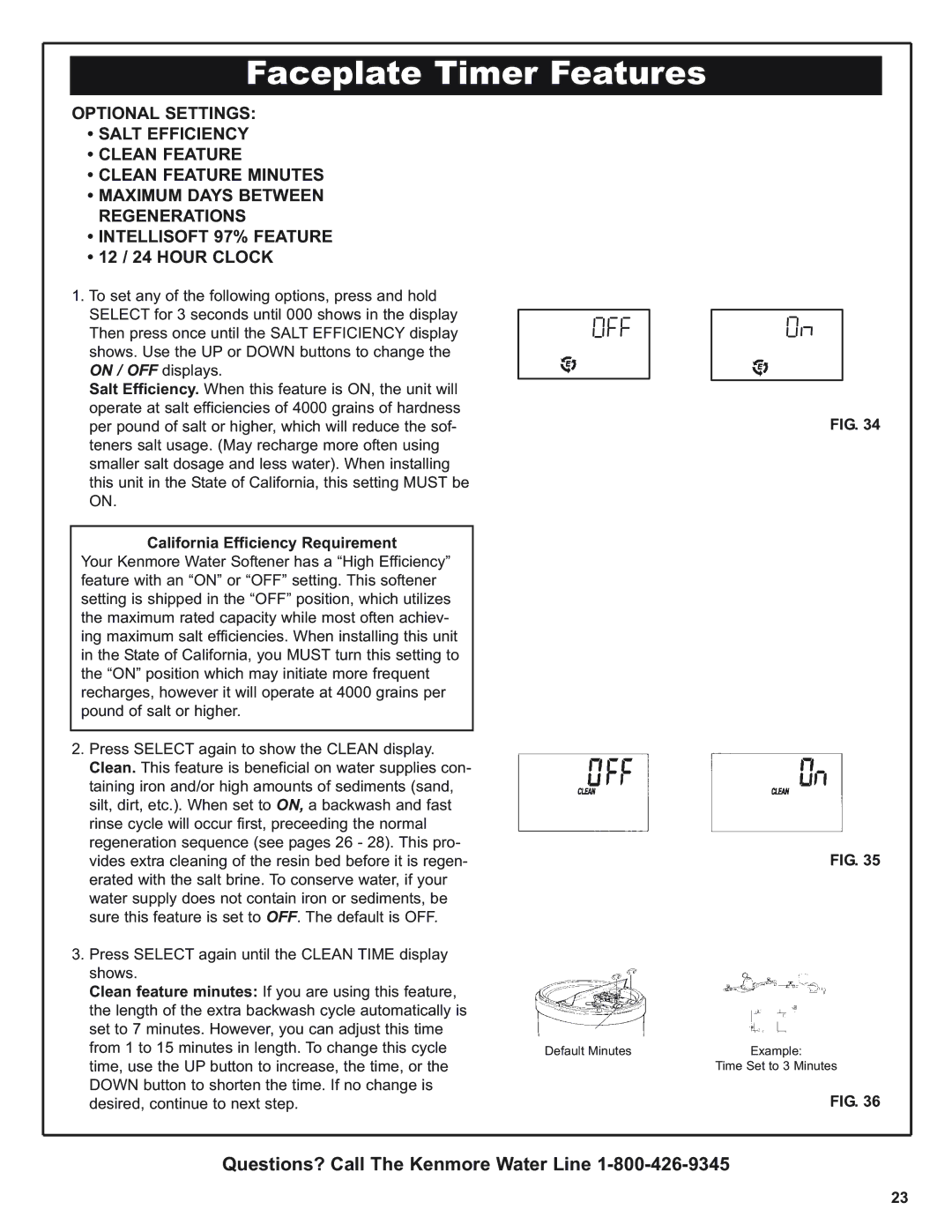 Kenmore 625.393560, 350 Series warranty 12 / 24 Hour Clock, California Efficiency Requirement 