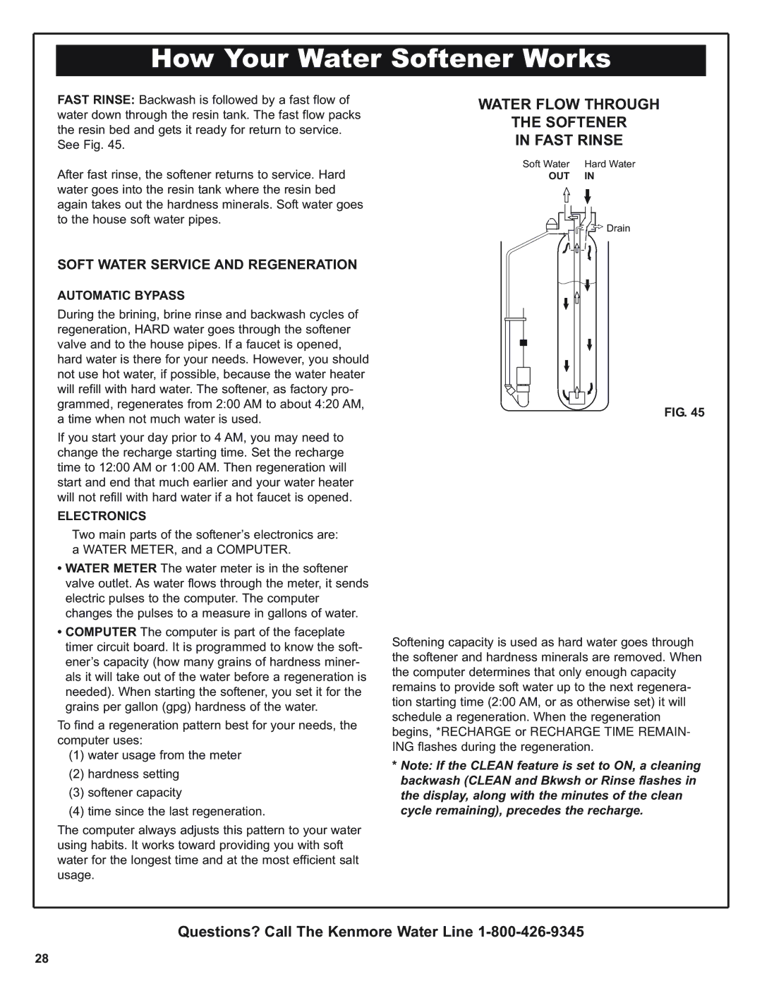 Kenmore 350 Series, 625.393560 warranty Water Flow Through Softener Fast Rinse, Automatic Bypass, Electronics 