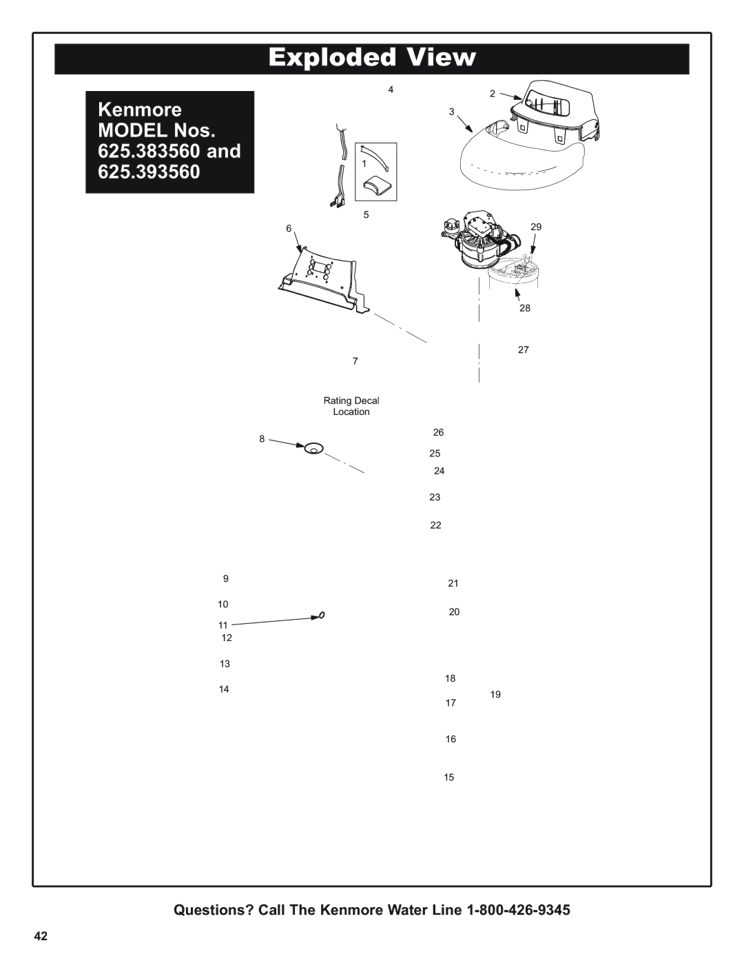 Kenmore 350 Series, 625.393560 warranty Exploded View 