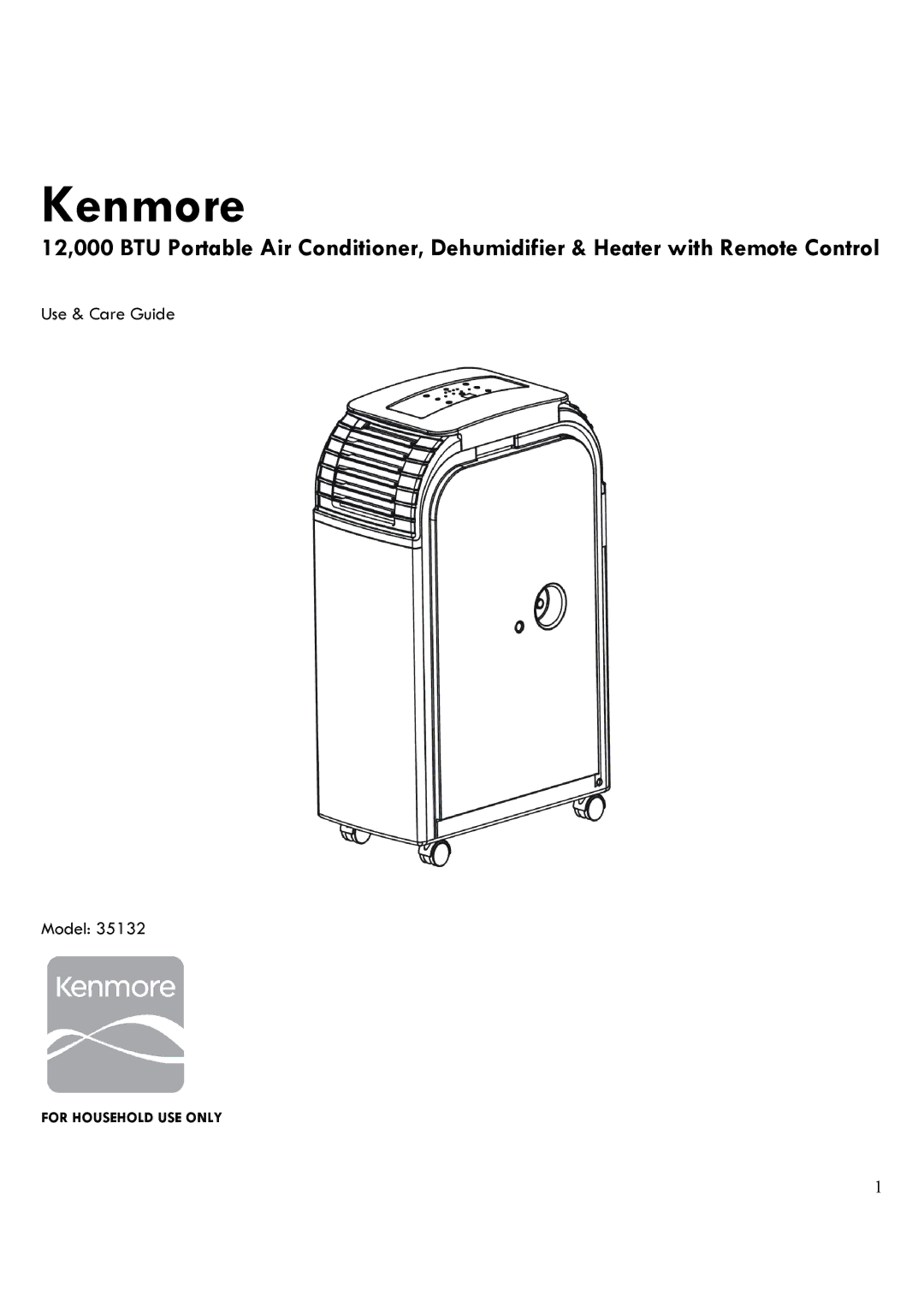 Kenmore 35132 manual Kenmore, For Household USE only 