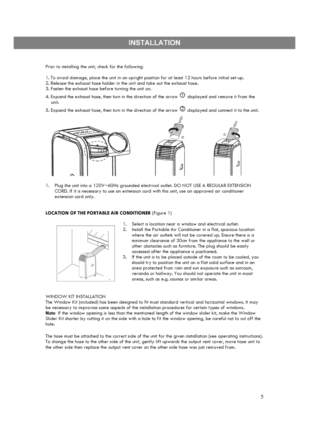 Kenmore 35132 manual Location of the Portable AIR Conditioner Figure, Window KIT Installation 