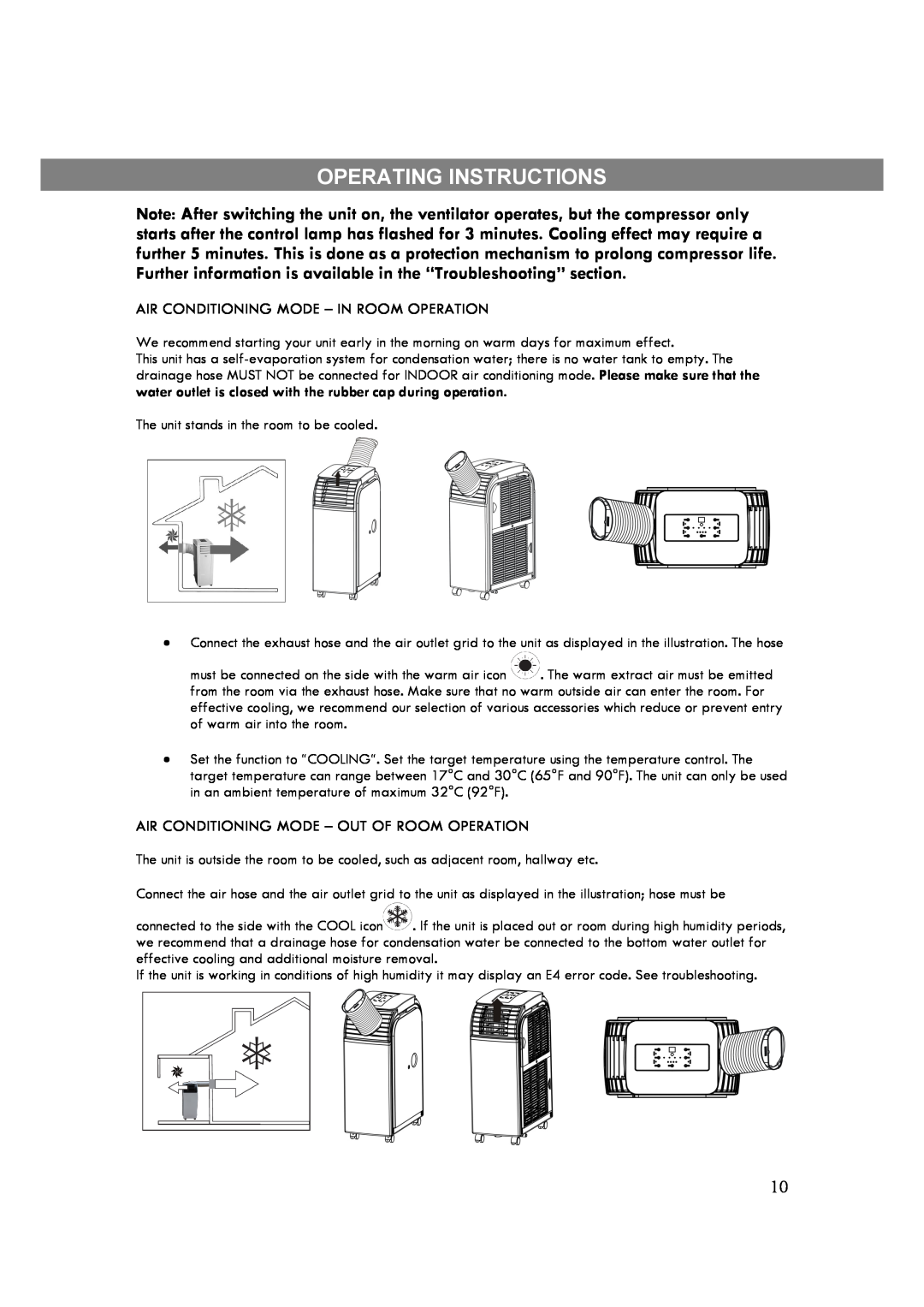 Kenmore 35132 manual Operating Instructions, Air Conditioning Mode - In Room Operation 