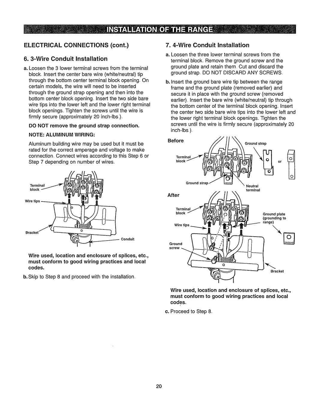 Kenmore 362.6278 manual Wire Conduit Installation, Wire used, location and enclosure of splices, etc 