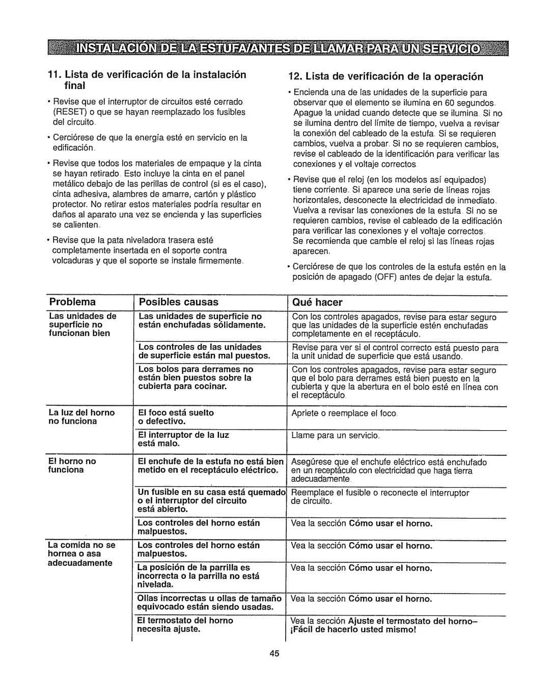 Kenmore 362.6278 manual Problema Posibles causas Qu6 hacer 