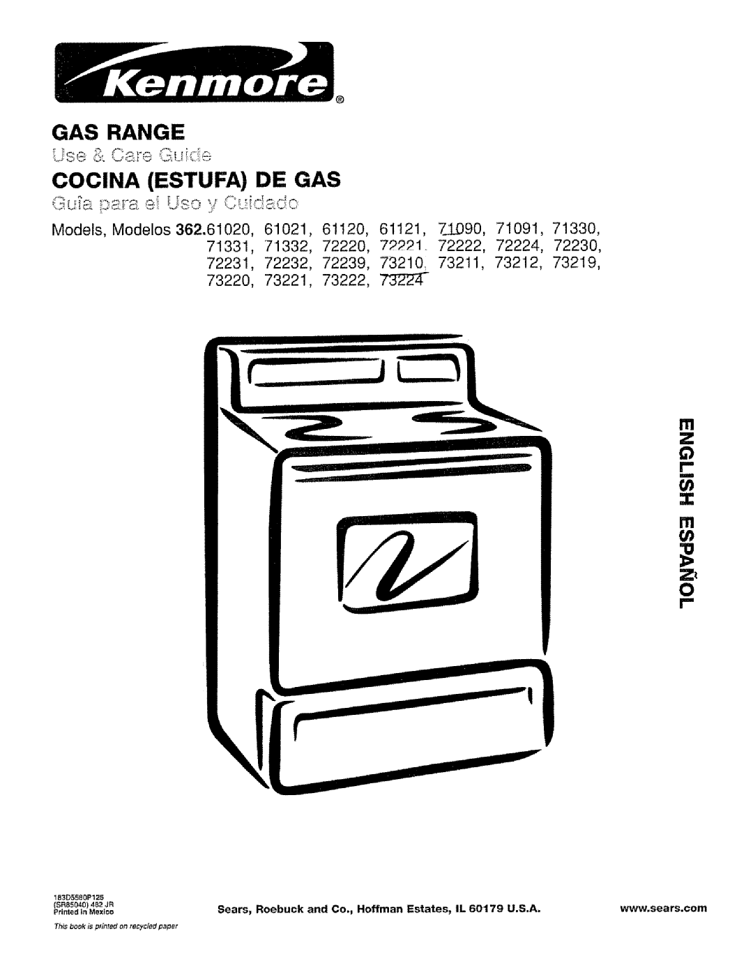 Kenmore 362.72221, 362.72232, 362.72220, 362.72222, 362.71330, 362.72239, 362.71331 manual GAS Range Cocina Estufa DE GAS 