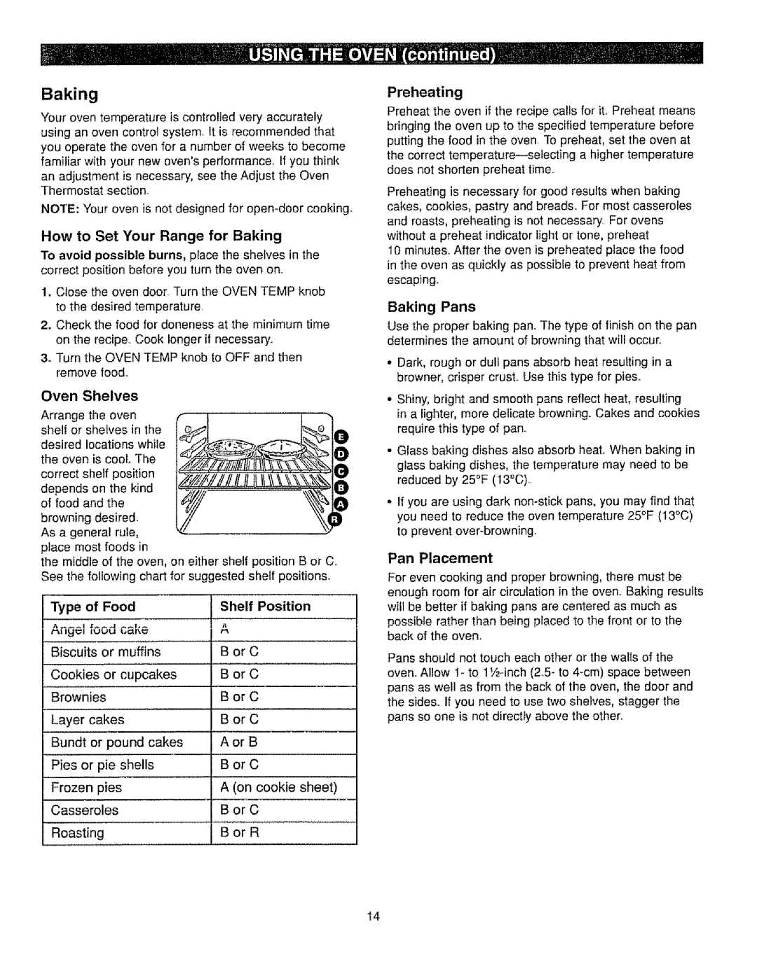 Kenmore 362.71332, 362.72232, 362.72221 How to Set Your Range for Baking, Oven Shelves, Cookies Or cupcakes, Preheating 