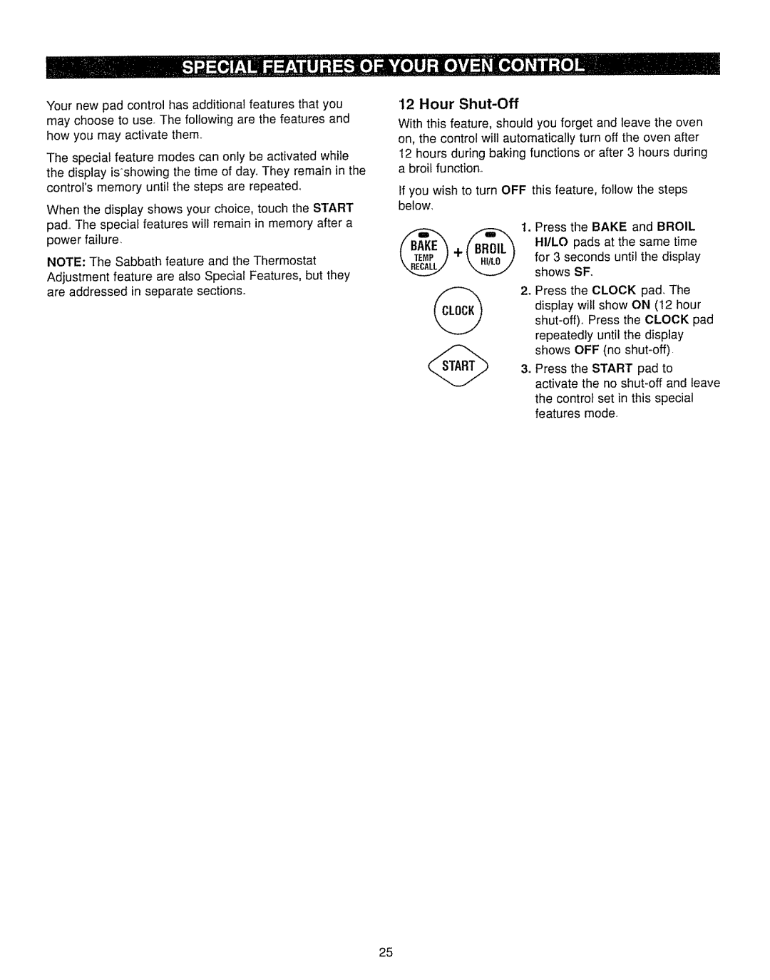 Kenmore 362.7262, 362.7562 manual Hour Shut-Off 