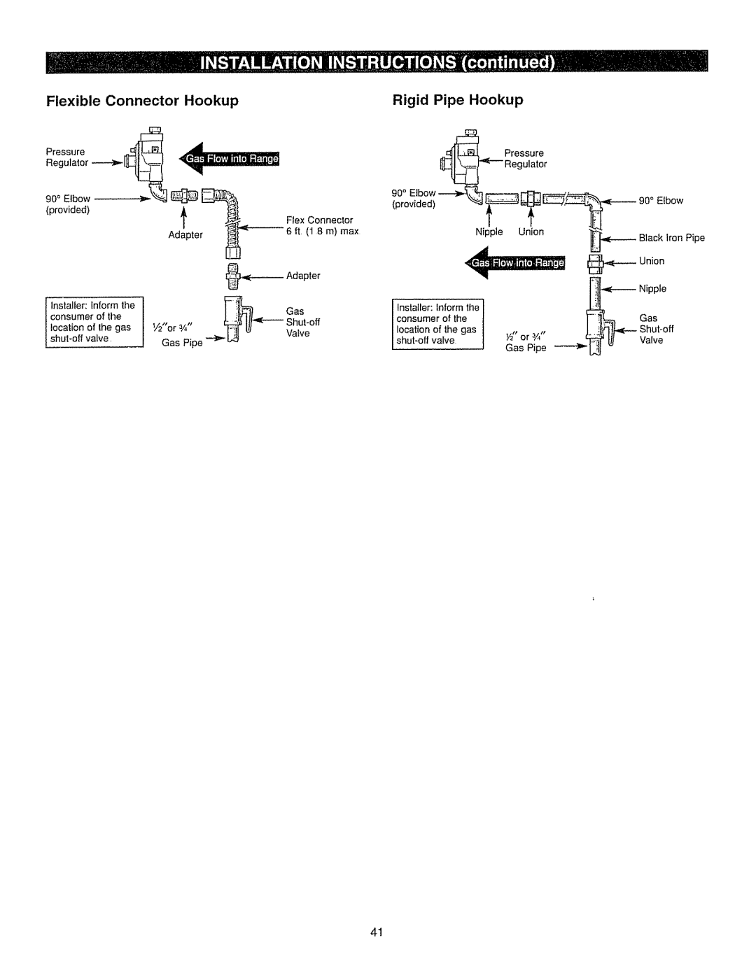 Kenmore 362.7262, 362.7562 manual Flexible Connector Hookup Rigid Pipe, Provided 