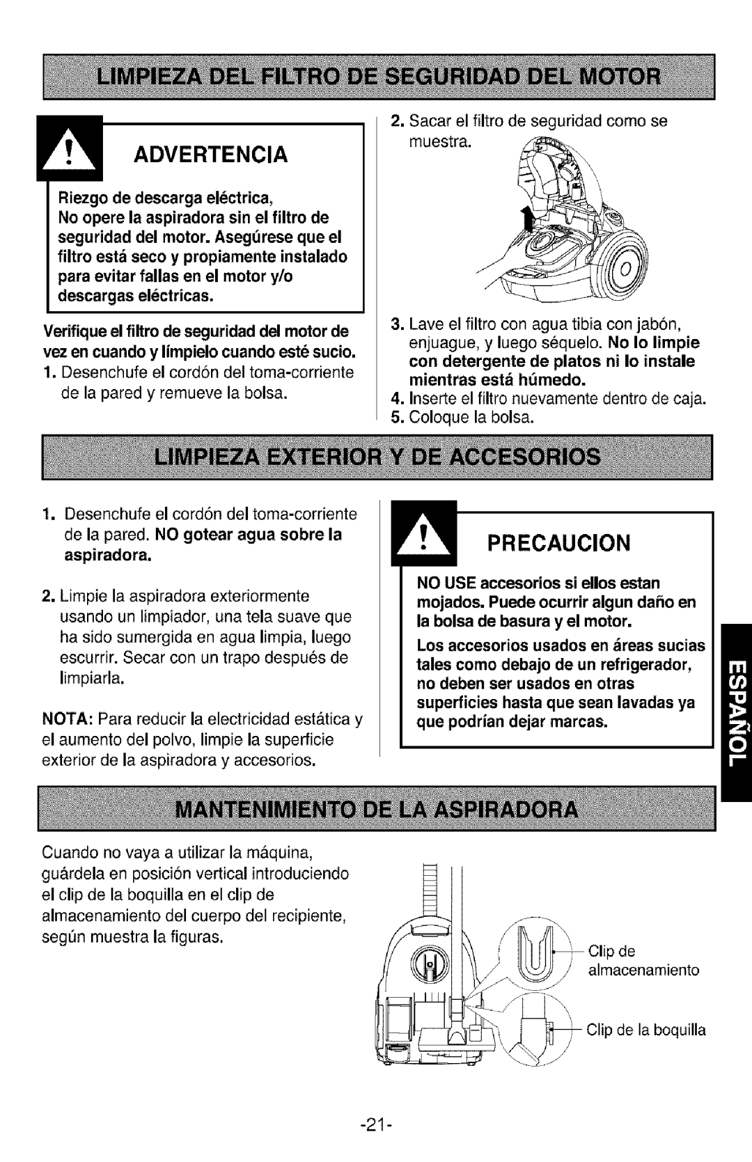 Kenmore 721.26082, 3828FI2852V manual Precaucion, Almacenamiento 