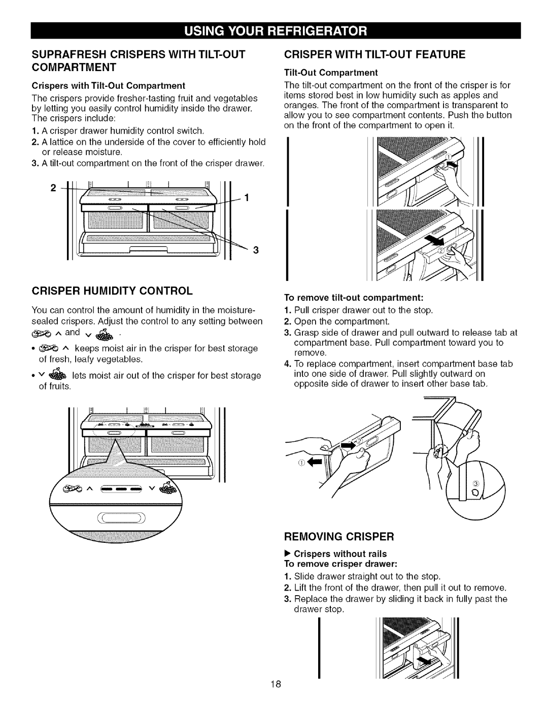 Kenmore 3840JL2019A, 79575559400 manual Suprafresh Crispers with TILT-OUT Compartment, Control 