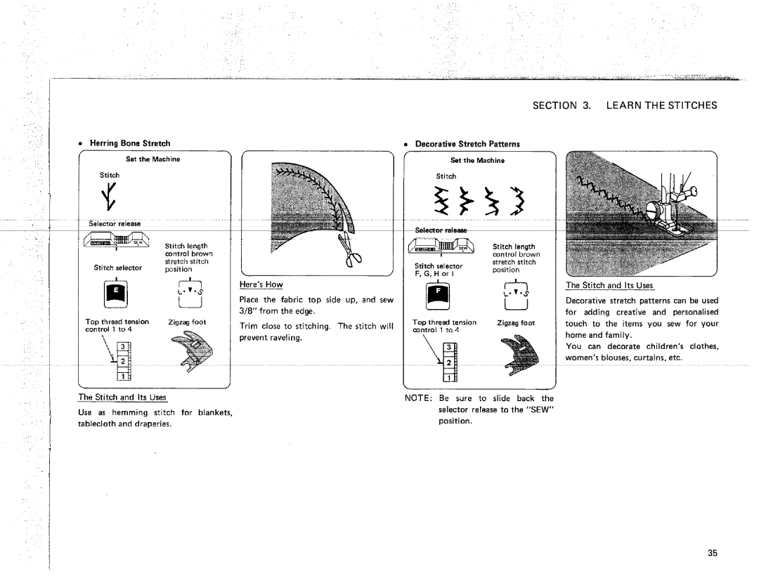 Kenmore 385. 17622 owner manual Herring Bone Stretch Decorative Stretch Patterns, St=tch, Selector, From Edge 