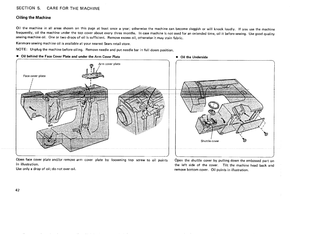 Kenmore 385. 17622 owner manual Oiling the Machine 