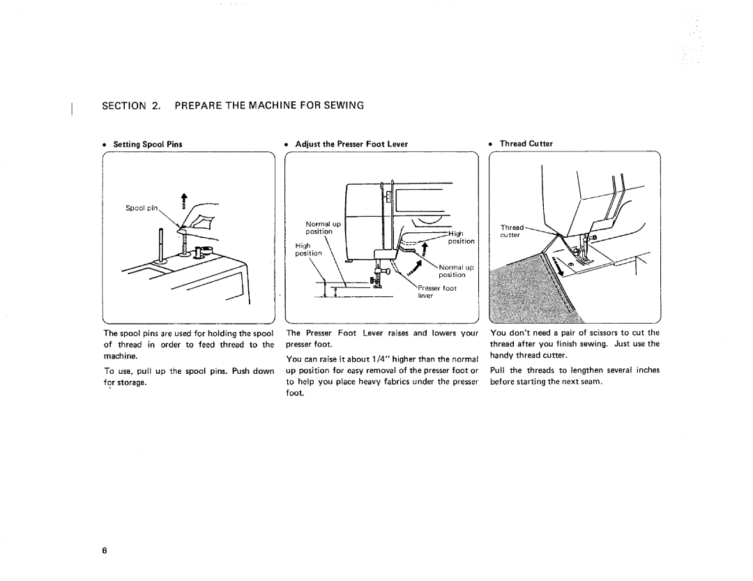 Kenmore 385. 17622 owner manual Setting Spool Pins, Adjust the Presser Foot Lever Thread Cutter 