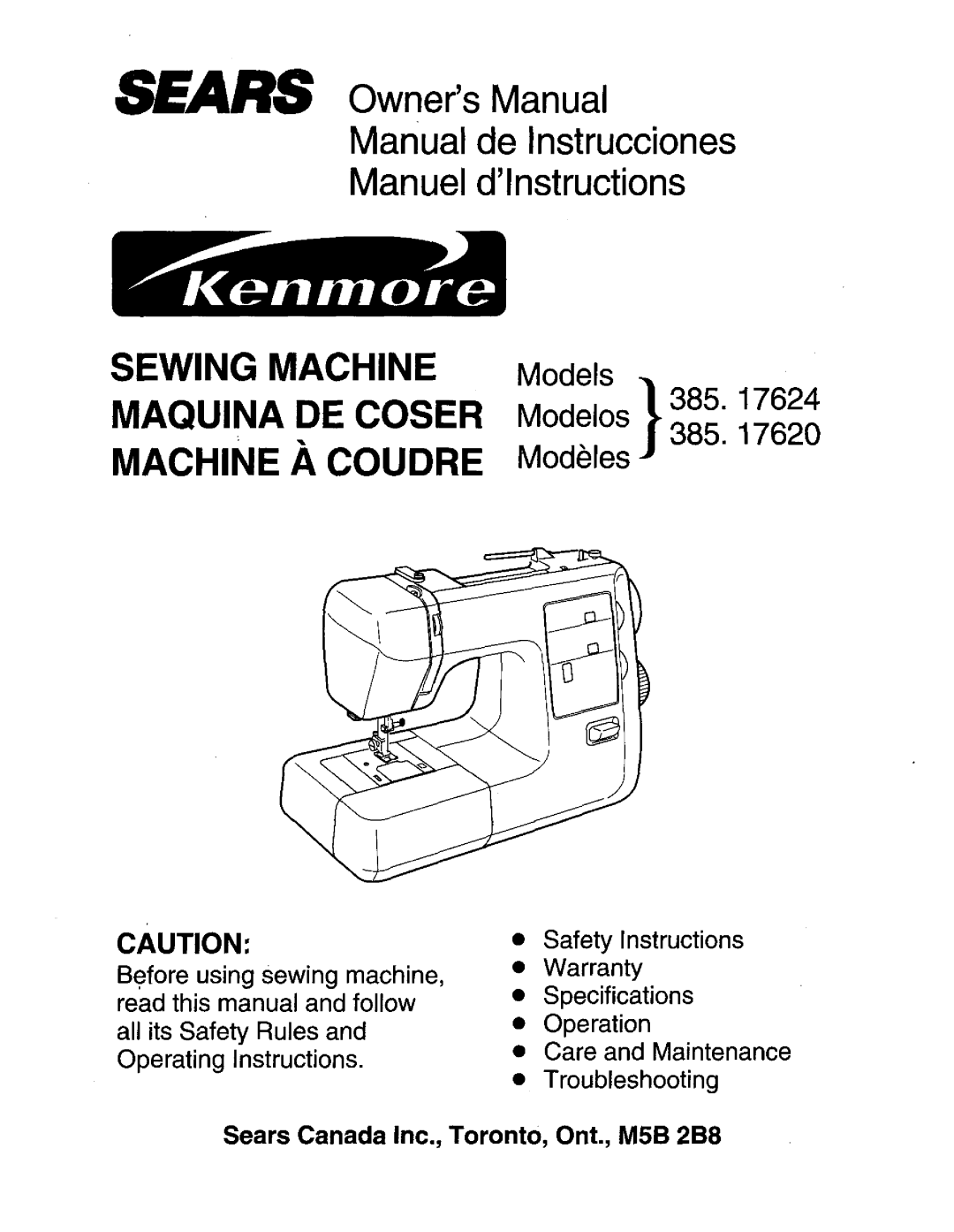 Kenmore 385. 17620, 385. 17624 owner manual Sears OwnersManual 