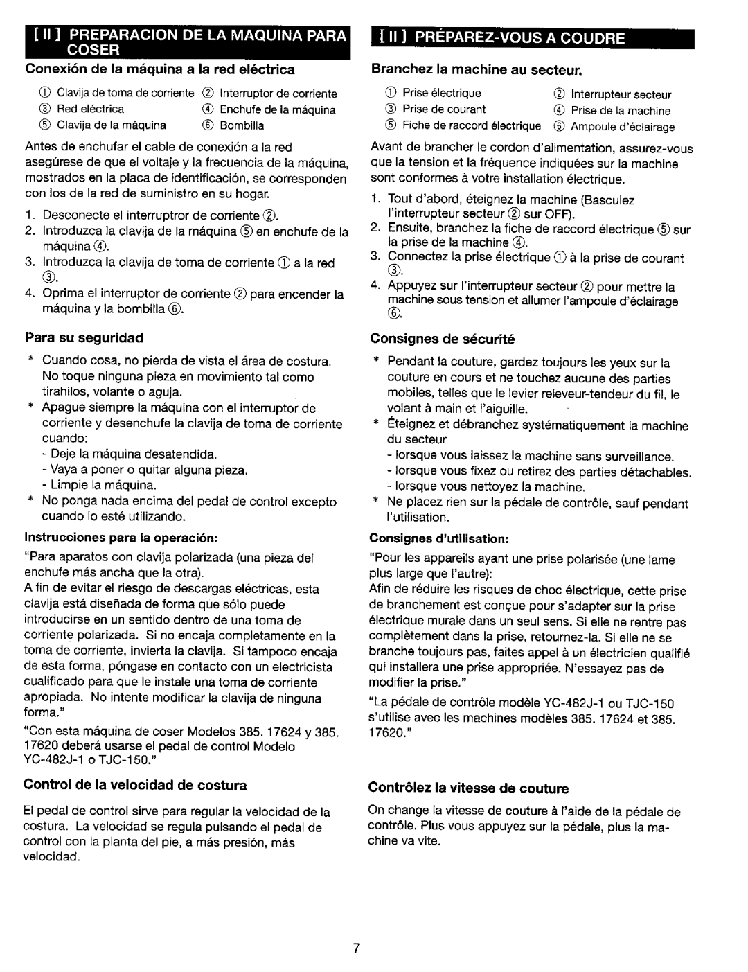 Kenmore 385. 17620 Conexi6n de la mbquina a la red elctrica, Para su seguridad, Instrucoiones para la operaci6n 