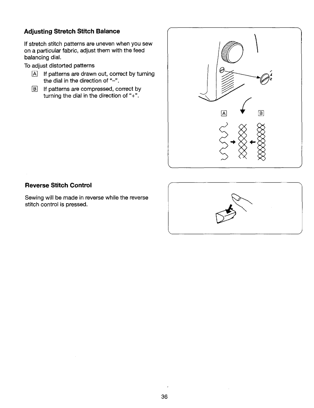 Kenmore 385. 17624, 385. 17620 owner manual Adjusting Stretch Stitch Balance, Reverse Stitch Control 