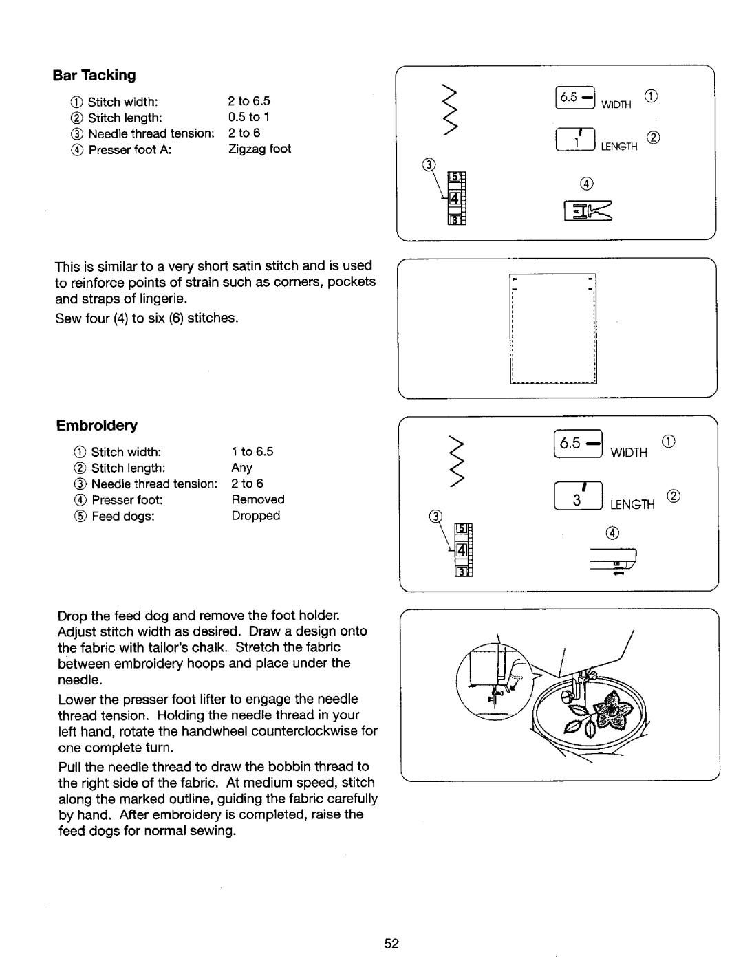 Kenmore 385. 17624, 385. 17620 owner manual Bar Tacking, Embroidery 