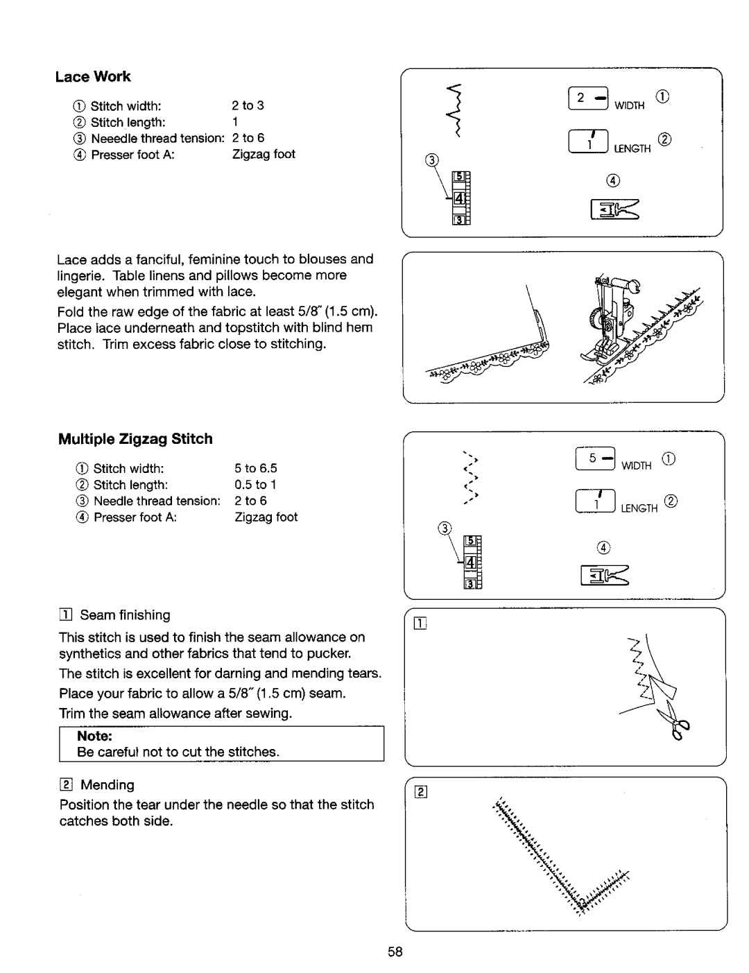 Kenmore 385. 17624, 385. 17620 owner manual LaceWork, Multiple Zigzag Stitch 