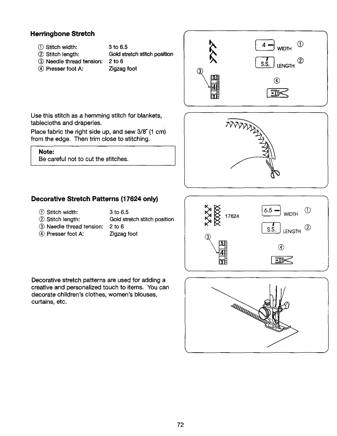 Kenmore 385. 17624, 385. 17620 owner manual Herringbone Stretch, Gold stretch stitch position, 2to 