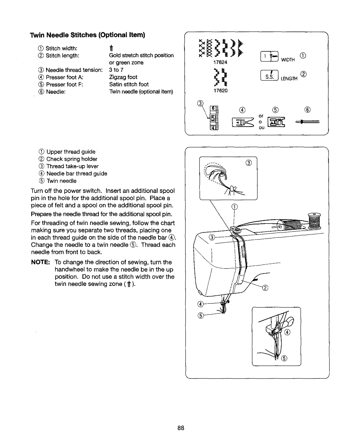 Kenmore 385. 17624, 385. 17620 owner manual Presser foot Zigzag foot Satin stitch foot Needle, Optional item 