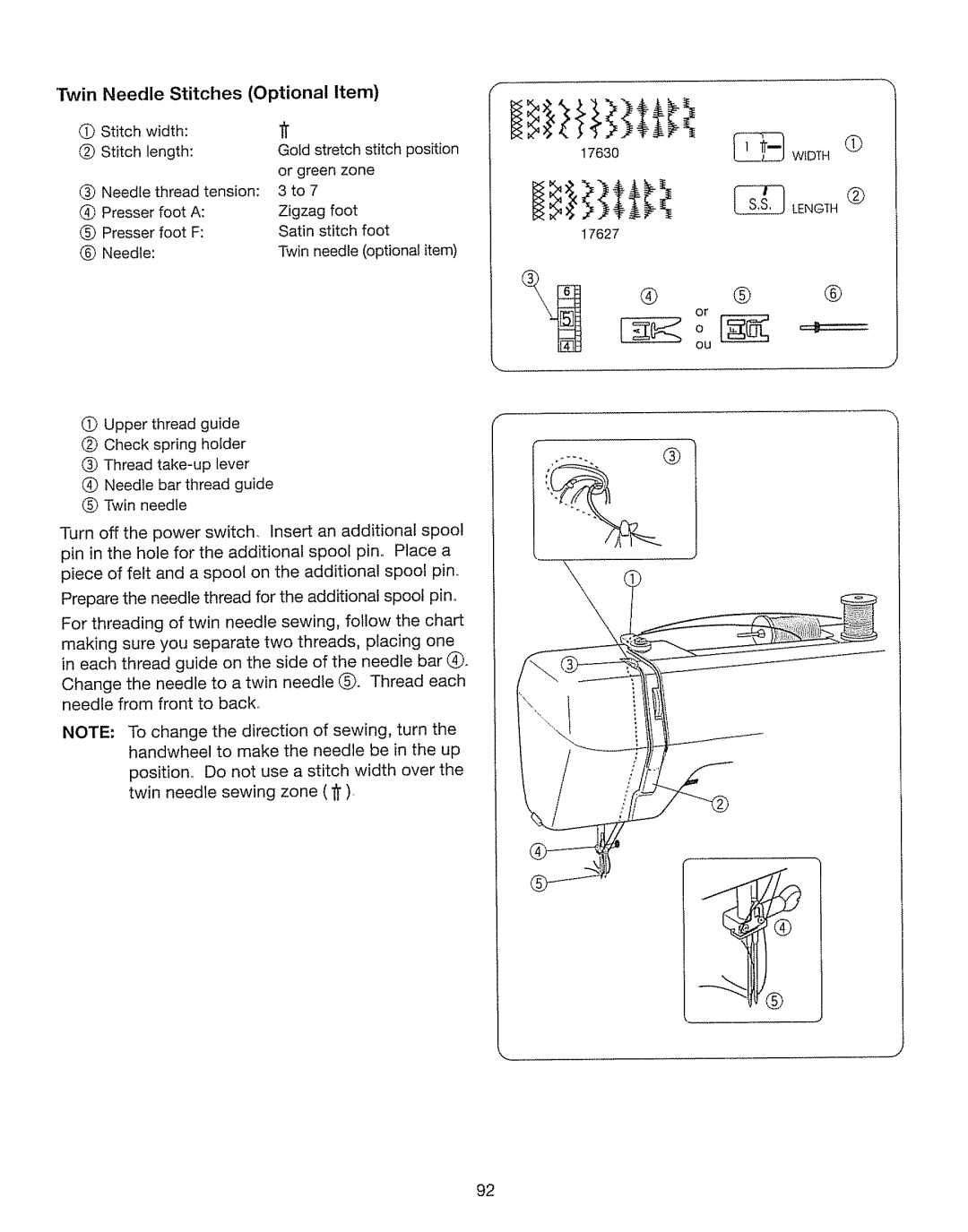 Kenmore 385. 17630 owner manual Twin Needle Stitches Optional Item 