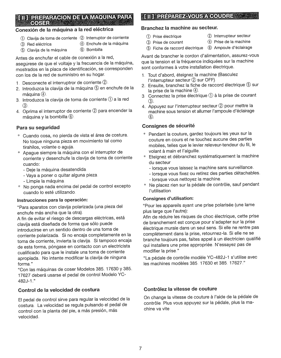 Kenmore 385. 17630 owner manual Conexi6n de la mquina a la red elctrica, Instrucciones para la operaci6n 