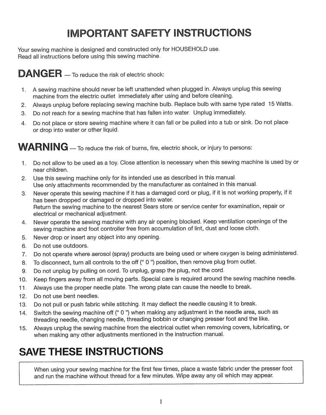 Kenmore 385. 17630 owner manual Umportant Safety Rnstructions 