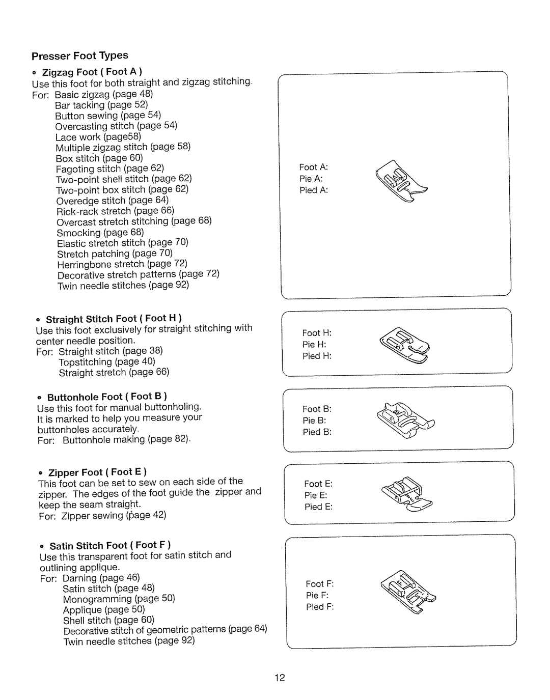 Kenmore 385. 17630 Needle Position Pie H For, Stitch Pied Topstitching Foot, For Darning Foot Satin, Pie F, Monogramming 