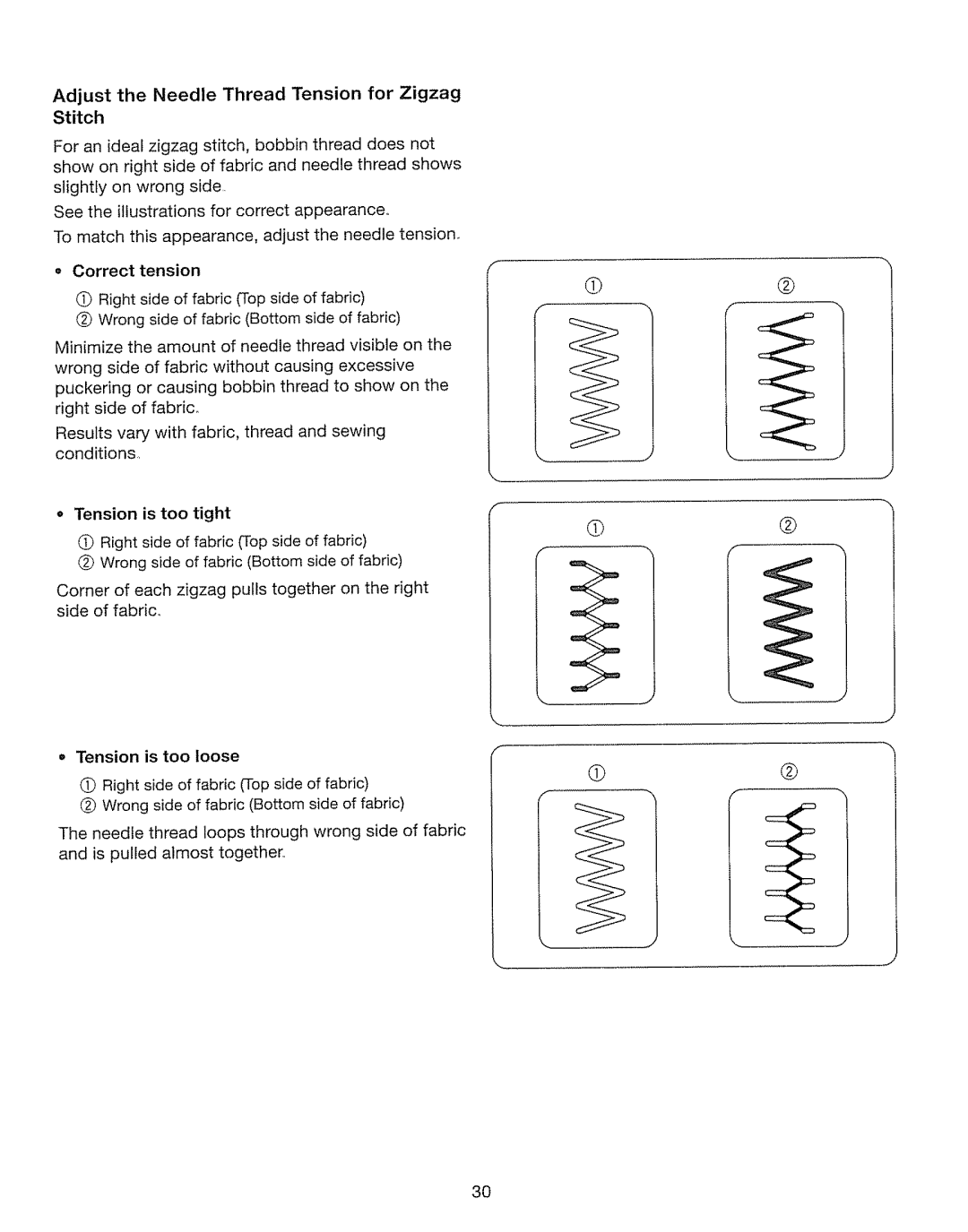 Kenmore 385. 17630 owner manual Adjust the Needle Thread Tension for Zigzag, Stitch 