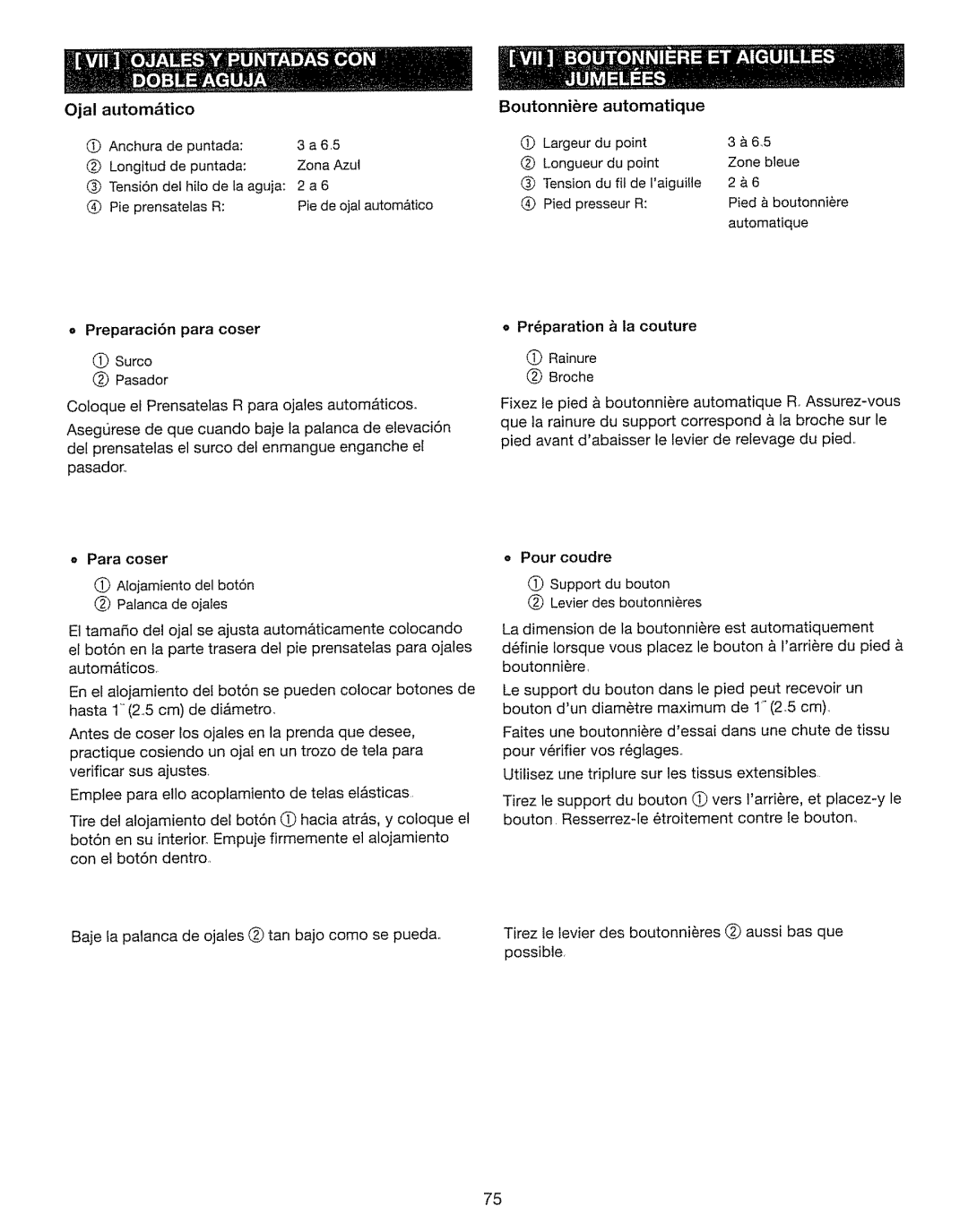 Kenmore 385. 17630 owner manual Ojal automtico, Boutonni6re, Pour coudre 