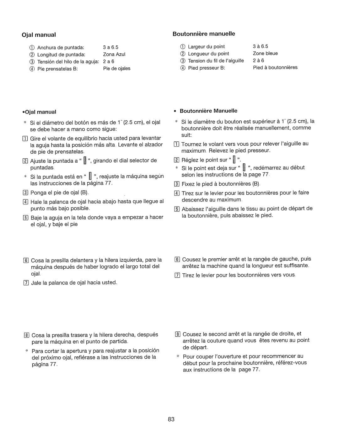 Kenmore 385. 17630 owner manual Ojal manual, Manuelle 